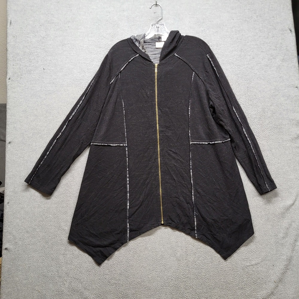 Chico's Women Jacket 3 Black Zenergy Activewear Zipper Long Sleeve Hooded